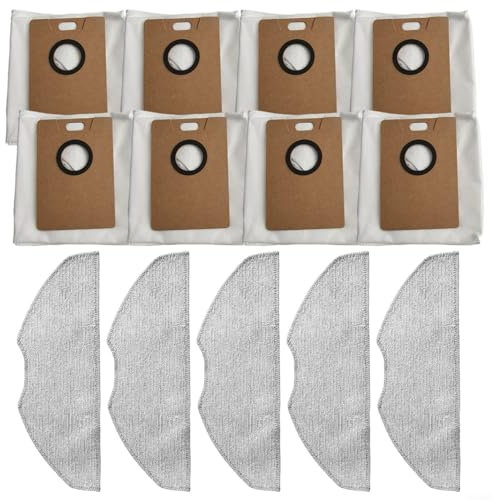 Emiif Vacuum Cleaner Spare Parts for RVA301 RVA202 for Tapo RV30 MAX Plus, for Tapo RV20 MAX Plus Robot Vacuum Accessories with 5 Mop Cloths 8 Dust Bags