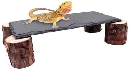 Dnoifne Sonnenplatz für Bartagamen – Schieferplatten mit Holzstapel, Verstecke & Höhlen für Leopardgeckos, Terrarium-Deko für Reptilien wie Bartagamen, Geckos, Königspythons & Schildkröten
