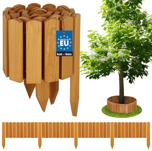 KOTARBAU® Beeteinfassung Holz Gartenzaun Rollzaun 200 x 20 cm Eiche Beetumrandung Holzzaun Rollboarder Palisadenkante Holzzaun Rasenkanten Deko Gartenzaun Steckzaun Flexibler Rollborder Rasenkante