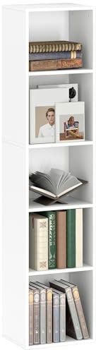 HOMCOM Bücherregal, Standregal mit 5 Ebenen, Aufbewahrungsregal mit Verstellbare Ablage für Wohnzimmer, Schlafzimmer, Weiß