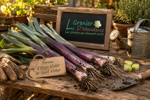 150 graines à semer - Le Grenier d'Abondance - POIREAU d'hiver Violet de Saint Victor - Allium porrum