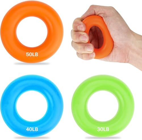 3 Stück Handtraining Set Handgriffstärker, Fingertrainer | Unterarmtrainer, Handtrainer Ring Silikon Handgelenk Trainer für Muskeltraining, Stressabbau, Klettern und Ergotherapie