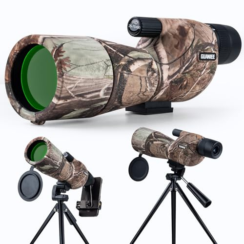 GUANIEE Spektiv für Zielschießen, 25–75 x 60 cm, mit Stativ-Tragetasche und Handy-Adapter, Spotter-Zielfernrohr für Vogelbeobachtung, Wildtierbeobachtung, Jagd, Camo