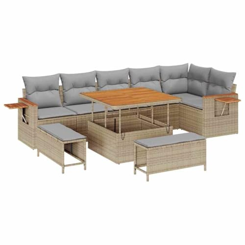 vidaXL Garten-Sofa-Set 9 pcs Beige und Hellgrau 100 x 100 x 71 cm, Garten und Terrasse, Moderne Möbel für draußen, wetterfeste Sofas, abnehmbare Kissen, modulare Sitzgruppe