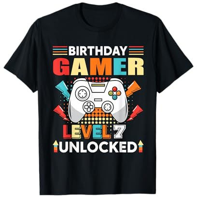 Gamer Level 7 Unlocked 7 Birthday Gamer Gaming 7 Years T-Shirt
