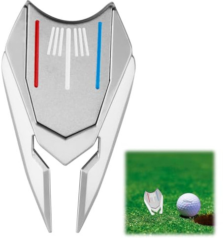 Jesiah Golf Divot Repair Tool, Pitch Mark Repair Tools with Magnetic Golf Ball Marker Putting Aid Putting Aid Accessories Portable Lightweight Gifts for Men Women Golfer (Silver)
