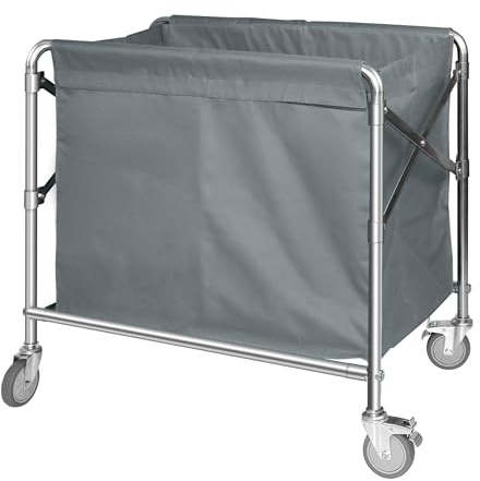 petour Wäschewagen auf Rollen Wäschekorb mit Rollen Kommerzieller Hotel Wäschewagen mit Räder Falten Edelstahl Wäschewagen Wagen mit abnehmbaren Oxford-Gewebe Tasche 87x52x78cm