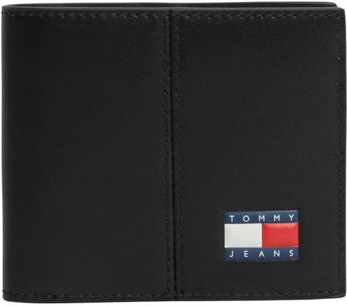 Tommy Jeans Herren Geldbeutel Heritage Leather mit Münzfach, Schwarz (Black), Einheitsgröße