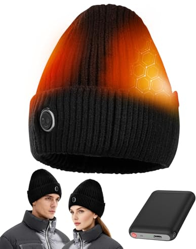 Victoper USB Heated Beanie for Men Rechargeable Winter Hat with 5000mAh Battery, 3 Heat Levels, Ideal Stocking Filler for Dad, Outdoor Hiking & Sports Black