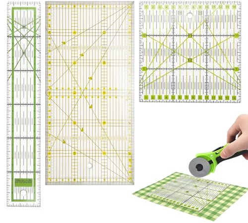 3 Stück Patchwork Lineal Quilten Lineal, 15x15cm/15x30cm/5x30cm, Nählineal Set mit cm-Skala und Winkelfunktionen, 30/45/60Grad, Schneiderlineal Bügellineal für Patchwork und zum Basteln