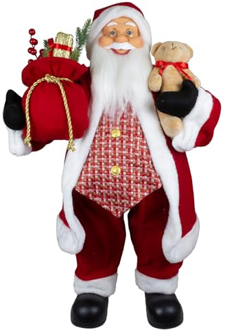 Home of Christmas Stehender Weihnachtsmann Deko-Figur | Santa Claus | Nikolaus | Weihnachtsfiguren zum Stellen (Rot mit Teddybär und Sack, 80 cm)