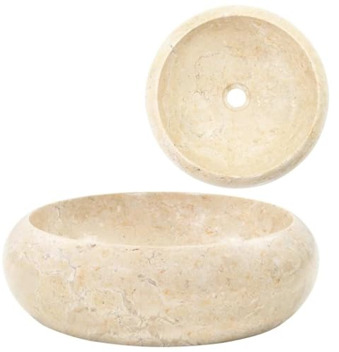 Rundes Marmor Waschbecken 40x12 cm, Creme, handgefertigt für Badezimmer und Waschtisch, elegantes Einzelbecken mit einfacher Montage auf Arbeitsplatte