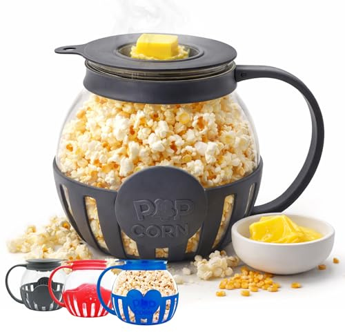 Netrox - Popcorn Maker per Microonde Senza Olio 3L – Ciotola in Vetro, BPA Free, Lavastoviglie – Popcornmaschina Fettfreie, Snack Healthy per Serata Cinema Famiglia, Idea Regalo
