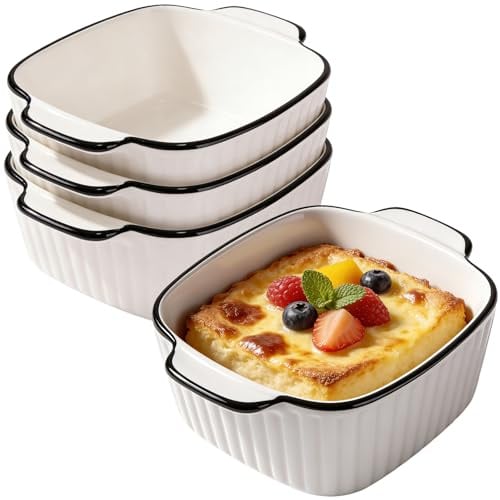 4 Stück Kleine Auflaufform, 400ML Keramik Auflaufform, Rechteckige Lasagneformen, Mini Auflaufformen Set, Keramik Backform für Heißluftfritteuse, Backofen & Mikrowellen Sicher, 14,5 x 11,5 x 5,5cm