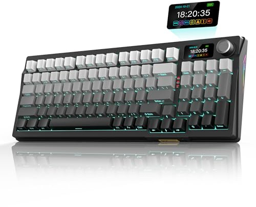 RedThunder K95 Wireless Mechanical Gaming Keyboard,w/Customizable Display & Knob,Gasket-Mounted,3 Mode 2.4G/BT/USB-C,US Layout 95 Keys,Hot Swappable Pink Switch PBT Keycaps,8000mAh Battery