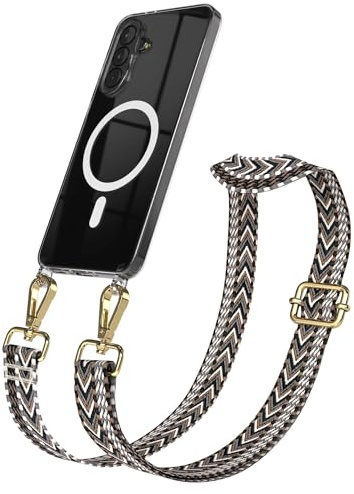 EAZY CASE Handykette - Verstellbares Taschenband kompatibel mit Galaxy A37, Schulterriemen, Handykordel mit Silikon Hülle, Qi Charging kompatibel, Umhängetasche, Grau Schwarz Gold