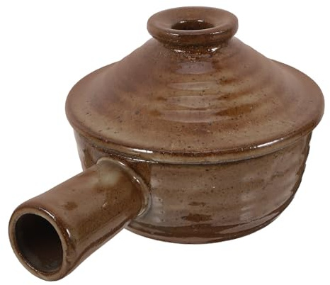 iplusmile Pentola per Microonde in Terracotta Grezza Marrone con Manico Singolo Resistente al Calore, Casseruola per Zuppe e Riso in Cucina Domestica