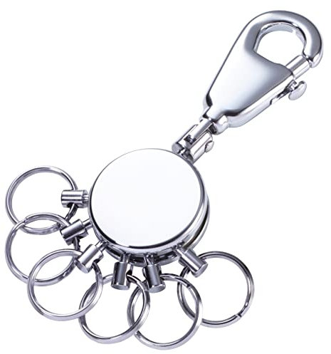 TROIKA PATENT SCHLÜSSELHALTER – KYR60/CH – rund, glänzend verchromt – Schlüsselanhänger mit Karabinerhaken – 6 ausklinkbare Ringe zur Schlüsselorganisation, Unisex, Silber – das Original von TROIKA