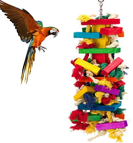 Extra Large Natural Wood Bird Toys for Macaws, African Grey, Amazon Parrots