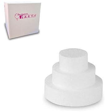 ARCOBALENOPARTY Set da 3 Basi di Polistirolo Tondo Altezza 10 cm(1 Polistirolo 15 cm h10 - 1 Polistirolo 25 cm h10 - 1 Polistirolo 35 cm h10)