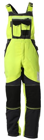 WOODSafe® Schnittschutzhose Klasse 2, kwf-geprüfte Forsthose, Latzhose gelb/grau, Herren - Waldarbeiterhose (54)