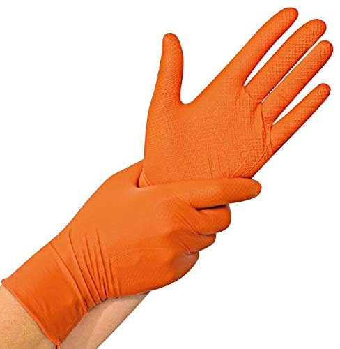 Handschuhe Nitril Power Grip puderfrei orange besonders starke Qualität L Inhalt: 500 Stück (10x50 Stück/pieces)