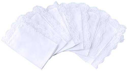 HOULIFE 6 Stücke Weiß Taschentücher Handkerchief Baumwolle Damen Weich mit Spitzen für Hochzeit und Alltagsgebrauch