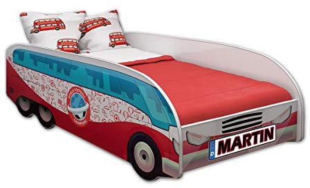 ACMA Kinderbett Autobett Lattenrost LKW Truck Schlafzimmer Kindermöbel Spielbett 140 x 70 cm 160 x 80 cm (140x70 cm mit Matratze, 11 + Name)