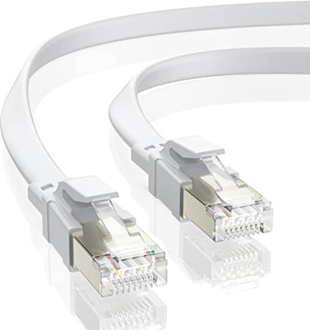 BAHIWOM Cable Ethernet Cat8 de 1,5m, 40Gbps/2000MHz Cat 8 Cable de Red Plano RJ45 LAN Internet de Alta Velocidad, Compatible con Router, con Laptop, con TV - Blanco