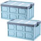 Tuevob Collapsible Storage Boxes 2 Pack 30L Lidded Plastic Tote Storage Box Container Stackable Folding Utility Crate for Clothes, Toys, Books, Snacks, Shoes, Grocery Storage Bin - Blue