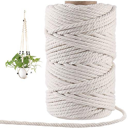 Tenn Well Corde en Coton de 6 mm 50 m D'épaisseur Multifonction Corde pour Tricot, Macramé, Tentures Murales, Loisirs Créatifs et Décoration