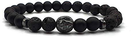 KARDINAL WEIST Löwe Onyx - Lava Armband, Edelstein Perlen, King - Lion - Schmuck für Herren, Kraftier - Schutz - Mut - Sicherheit (XS)