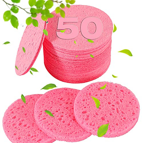 Lot de 50 ¨¦ponges compress¨¦es pour le visage - 100% cellulose naturelle - Pour le nettoyage du visage, le massage, l'exfoliation des pores, le masque, le d¨¦maquillage