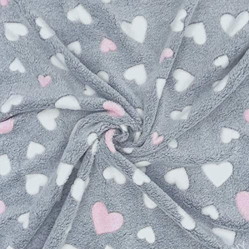 HEKO PANELS Fleecestoff Meterware - Weicher Plüsch Polar Fleece - Zweiseitige Warmer Stoff Mit Rosa Herzen - Für Kinder