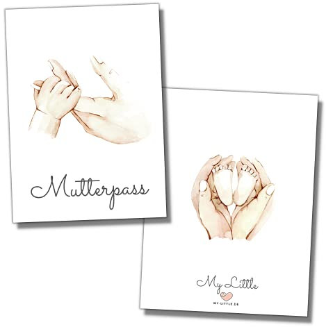 My-Little Hülle Mutterpass mit Fach für Ultraschall Fotos | Umschlag (transparent) für deutschen Mutterpass | Geschenk Schwangerschaft 'Hände & Füße'