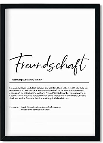 Urhome Kunstdruck Definition Freundschaft mit Bilderrahmen Schwarz in DIN A5 - Worterklärung wie im Duden Lexikon Wandbild Wanddeko mit Spruch Holz Rahmen für Wohnung Familie Freunde