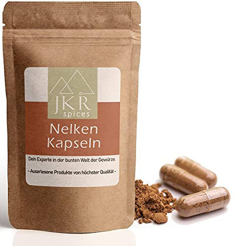 JKR Spices Lot de 210 capsules végétaliennes de clou de girofle – Capsules végétaliennes remplies de poudre de clou de girofle de haute qualité – Hautement dosées – 450 mg de clous de girofle moulus –