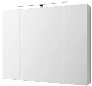 ML-Design Spiegelschrank Bad 3-Türig mit LED Beleuchtung, Steckdose, Lichtschalter und 6 höhenverstellbaren Glaseinlegeböden, 90x72x15 cm, Weiß, Badschrank Badezimmerschrank Badspiegel Wandspiegel