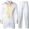 LucMatton Men's 2 Piece Outfit Long Sleeve Traditional Tunic Shirt and Pants Set Ethnic Dashiki Suit for African India Arab Wedding Party White Gold Gold Small