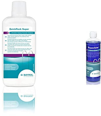Bayrol Quickflock Super 4195170 Floculant liquide spécialement conçu pour les filtres à sable avec effet de clarification très rapide pour une eau particulièrement trouble. & 1195329 Super Clair