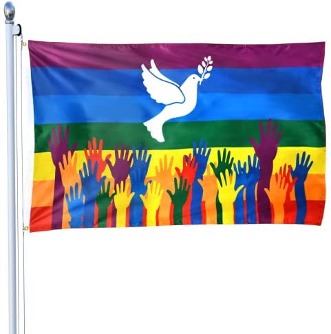 Regenbogenfahne Peace 90x150, Friedensfahne, Regenbogenflagge Frieden, Fahne Peace, Friedenszeichen Flagge, Friedenstaube Flagge, Peace Flagge, Friedensfahne für Drinnen/Draußen/Garten (rainbow)