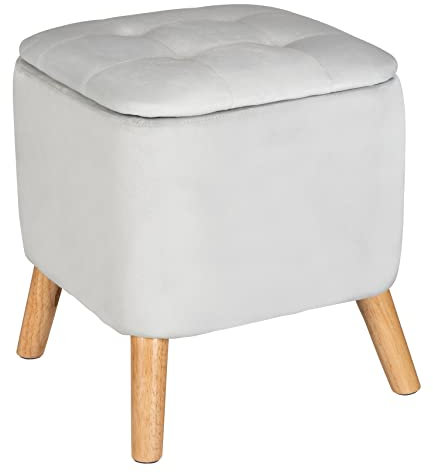 WENKO Hocker mit Stauraum [Fußhocker mit sehr stabilen Holzfüßen] Hocker Grau - Sitzhocker mit Stauraum - [Edles Design] - Polsterhocker, Fusshocker, Hocker Wohnzimmer, Schminktisch & Flur