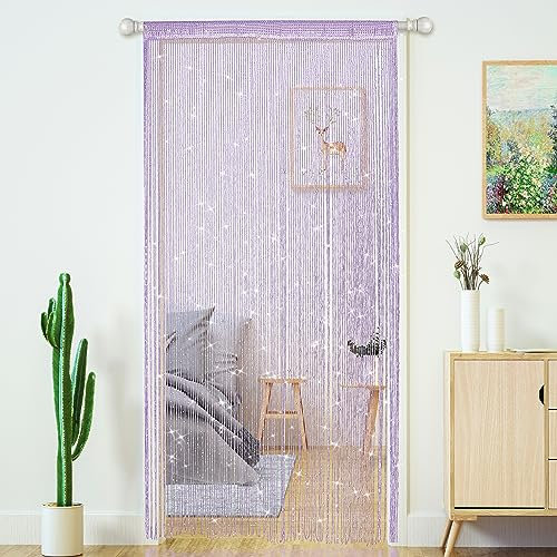 4 PcsString Curtains for Doorways Glitter Beaded Curtains Door Sparkle Beads Curtain Open Closet Laundry Hanging Hippie Glisten Beads Window Girls Panel (Purple, 39×79 in)