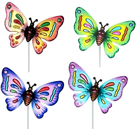 4 Pieces Colorful Garden Butterflies Patio Ornaments On Sticks Butterfly Decoration Stakes Waterproof Garden Butterfly Ornaments For Plant Decoration, Outdoor Yard, Garden Decor