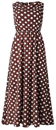 AMhomely Womens Summer Maxi Dress Casual Crew Neck Sleeveless Long Dress Boho Floral Polka Dot Wrap Flowy Beach Dresses Evening Party Dress Casual Elegant Cocktail Holiday Beach Long Dress for Ladies