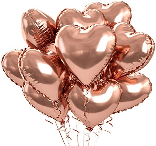 Foil Heart Balloons Rose Gold, 10Pcs Rose Gold Heart Shape Balloons 18inch Foil Balloons for Helium Birthday Balloons Decorations for Valentines Day, Wedding, Brithday Party, Anniversary, Baby Shower