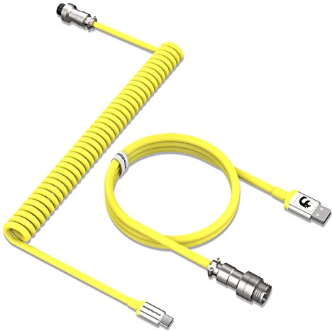 MAMBASNAKE C01 Spiral Tastaturkabel, Pro Custom Coiled USB C Kabel für Mechanische Tastatur, Typ C auf USB-A Kabel mit Abnehmbarem Metall Luftfahrtstecker, TPU für Gaming Tastatur PC Mac Computer-Gelb