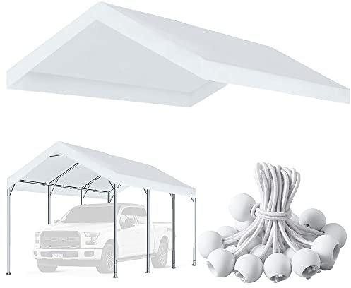 3,4 x 50,8 m verbesserte Carport-Ersatzabdeckung für Auto, Garage, Unterstand, Zelt, Partyzelt mit Kugelgummis, weiß (nur obere Abdeckung, Rahmen ist Nicht im Lieferumfang enthalten)