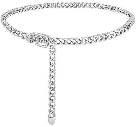 JASGOOD Women Waist Chain Belt Adjustable Weave Body Link Belts for Jeans Dresses Silver M