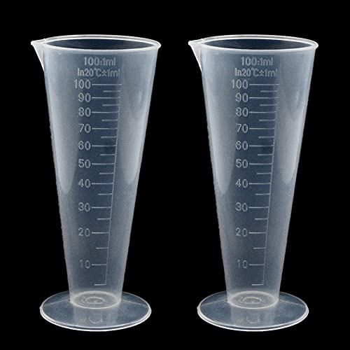 PENCK 100mL Plastic Graduated Measuring Cup Clear Multipurpose Measuring Cylinder Capacity Beaker Conical Beaker Liquid Dispenser Cone Shape Round Base for Labs Kitchen School Science, 2Pcs